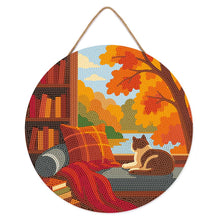 Load image into Gallery viewer, Diamond Painting on Wood Slice - Cat's Fall View