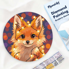 Load image into Gallery viewer, Diamond Painting on Wood Slice - Little Fox with light bulbs Figured'Art USA