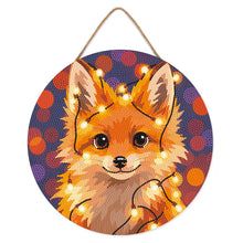 Load image into Gallery viewer, Diamond Painting on Wood Slice - Little Fox with light bulbs