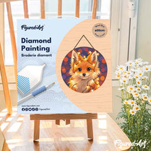 Load image into Gallery viewer, Diamond Painting on Wood Slice - Little Fox with light bulbs