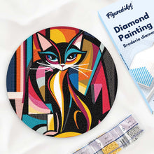Load image into Gallery viewer, Diamond Painting on Wood Slice - Bold Abstract Cat Figured'Art USA