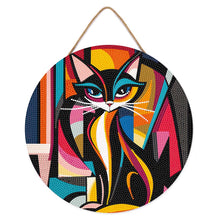 Load image into Gallery viewer, Diamond Painting on Wood Slice - Bold Abstract Cat