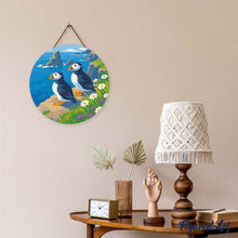 Load image into Gallery viewer, Diamond Painting on Wood Slice - Puffin by the ocean cliffs