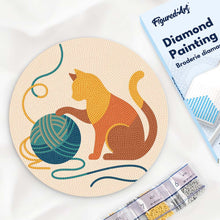Load image into Gallery viewer, Diamond Painting on Wood Slice - Cat and Yarn Figured'Art USA