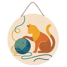Load image into Gallery viewer, Diamond Painting on Wood Slice - Cat and Yarn