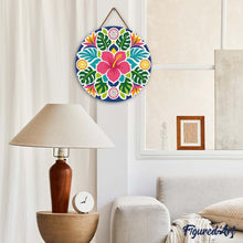 Load image into Gallery viewer, Diamond Painting on Wood Slice - Hibiscus Mandala