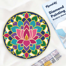 Load image into Gallery viewer, Diamond Painting on Wood Slice - Lotus Mandala Figured'Art USA