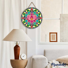 Load image into Gallery viewer, Diamond Painting on Wood Slice - Lotus Mandala