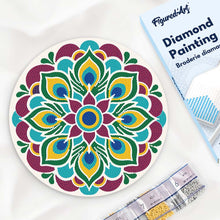Load image into Gallery viewer, Diamond Painting on Wood Slice - Peacock Mandala Figured'Art USA