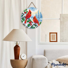Load image into Gallery viewer, Diamond Painting on Wood Slice - Winter Cardinals
