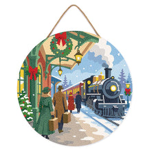 Load image into Gallery viewer, Diamond Painting on Wood Slice - Holiday Train Escape
