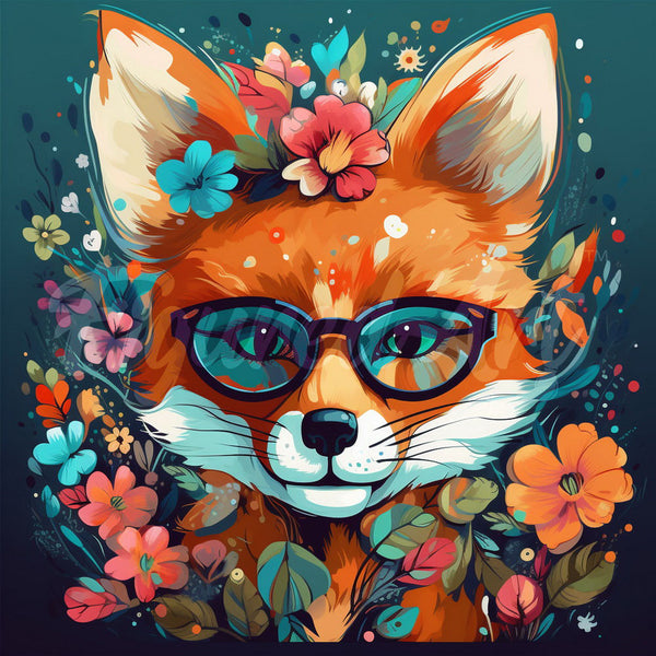 Mini Diamond Painting 10"x10" - Fantasy fox and flowers Figured'Art USA