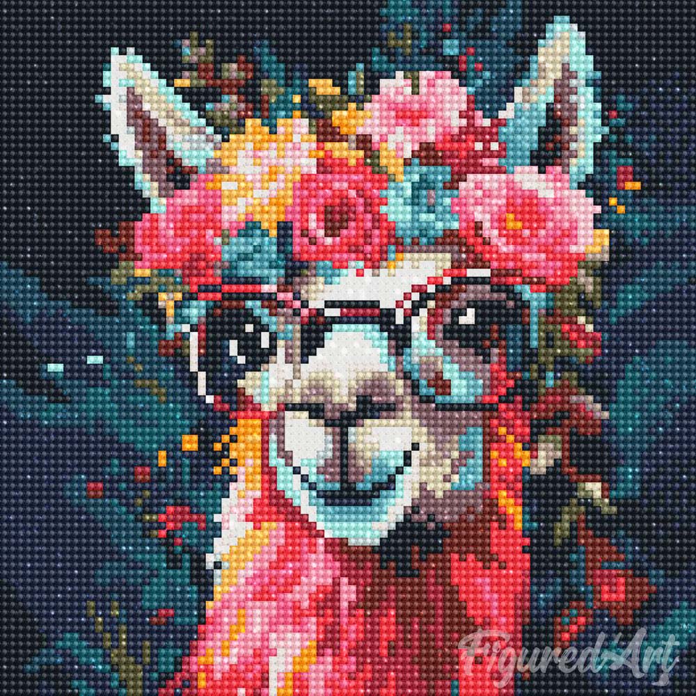 Mini Diamond Painting 10"x10" - Fantasy llama and flowers