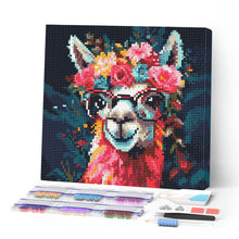 Load image into Gallery viewer, Mini Diamond Painting 10"x10" - Fantasy llama and flowers Figured'Art USA