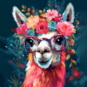 Mini Diamond Painting 10"x10" - Fantasy llama and flowers Figured'Art USA