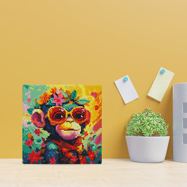 Mini Diamond Painting 10"x10" - Fantasy monkey and flowers