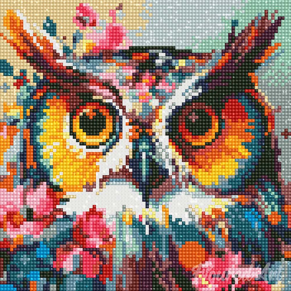 Mini Diamond Painting 10"x10" - Fantasy owl with flowers