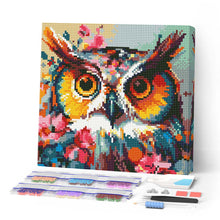 Load image into Gallery viewer, Mini Diamond Painting 10"x10" - Fantasy owl with flowers Figured'Art USA