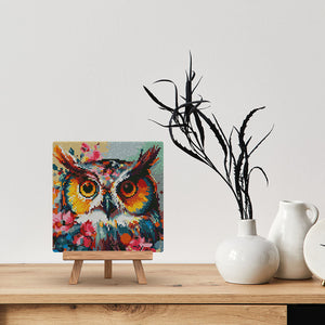 Mini Diamond Painting 10"x10" - Fantasy owl with flowers