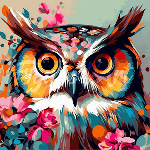Mini Diamond Painting 10"x10" - Fantasy owl with flowers Figured'Art USA