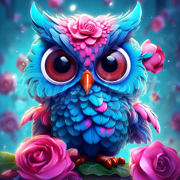 Mini Diamond Painting 10"x10" - Little Blue Owl Figured'Art USA