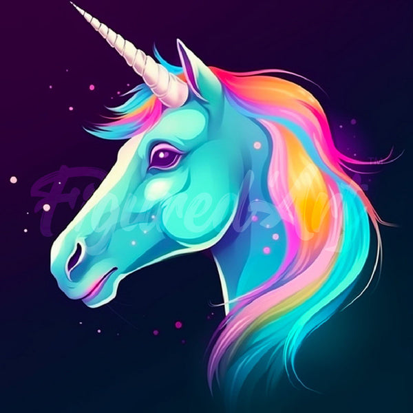 Mini Diamond Painting 10"x10" - Neon Unicorn Figured'Art USA