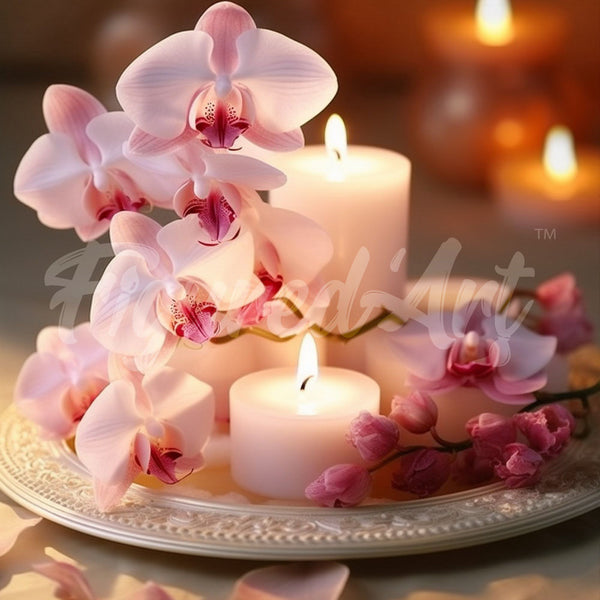 Mini Diamond Painting 10"x10" - Orchids and Candles Figured'Art USA