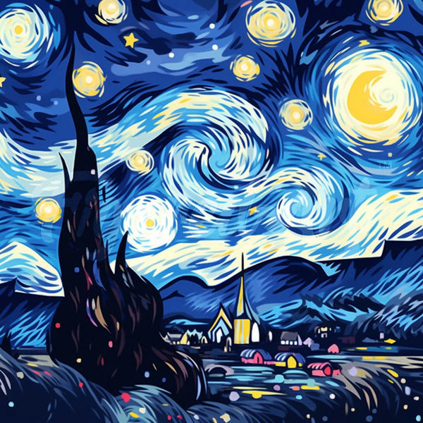 Mini Diamond Painting 10"x10" - Vibrant Starry Night Figured'Art USA