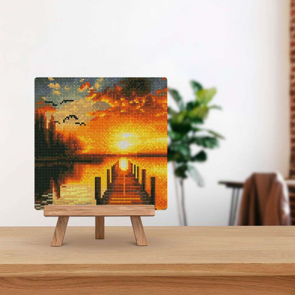 Mini Diamond Painting 10"x10" - Golden Lake Sunset