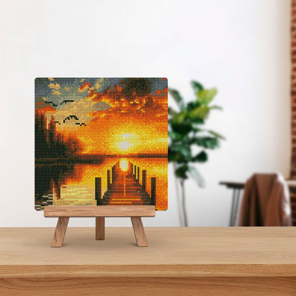 Mini Diamond Painting 10"x10" - Golden Lake Sunset