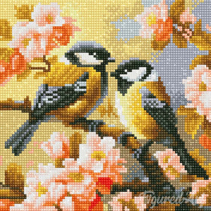 Mini Diamond Painting 10"x10" - Pair of Birds amidst Blossoms