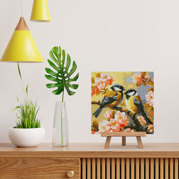 Mini Diamond Painting 10"x10" - Pair of Birds amidst Blossoms