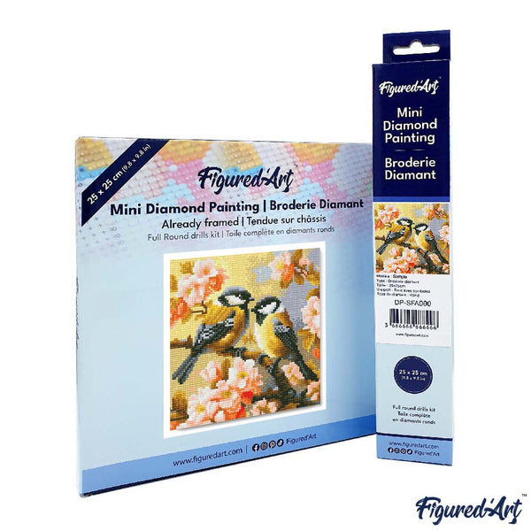 Mini Diamond Painting 10"x10" - Pair of Birds amidst Blossoms