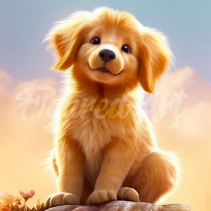 Mini Diamond Painting 10"x10" - Cute Golden Retriever Pup Figured'Art USA