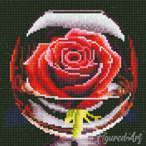 Mini Diamond Painting 10"x10" - Red Rose in the Glass