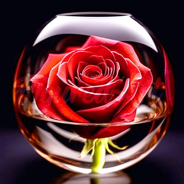 Mini Diamond Painting 10"x10" - Red Rose in the Glass Figured'Art USA