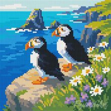 Load image into Gallery viewer, Mini Diamond Painting 10"x10" - Puffin by the Ocean Cliffs
