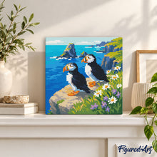 Load image into Gallery viewer, Mini Diamond Painting 10"x10" - Puffin by the Ocean Cliffs
