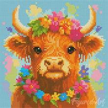 Load image into Gallery viewer, Mini Diamond Painting 10"x10" - Highland Cow Garden Queen