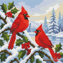 Load image into Gallery viewer, Mini Diamond Painting 10"x10" - Winter Cardinals