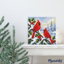 Load image into Gallery viewer, Mini Diamond Painting 10"x10" - Winter Cardinals