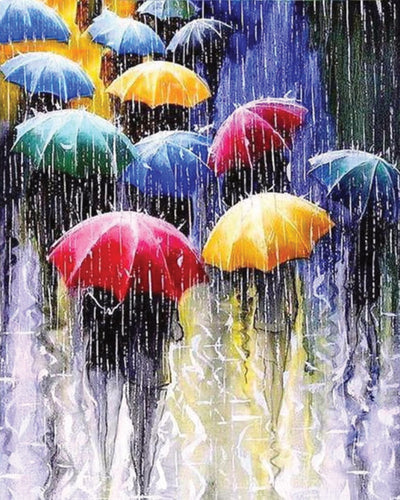 Diamond Painting | Diamond Painting - Umbrellas in the Rain | Diamond Painting Romance romance | FiguredArt