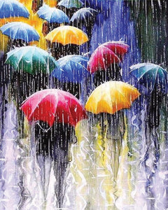 Diamond Painting | Diamond Painting - Umbrellas in the Rain | Diamond Painting Romance romance | FiguredArt