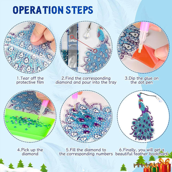 Diamond Painting 6x Peacock Bookmarks