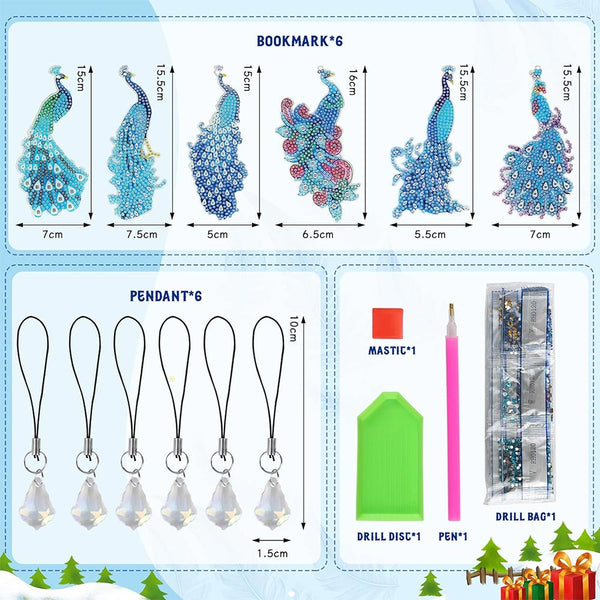 Diamond Painting 6x Peacock Bookmarks