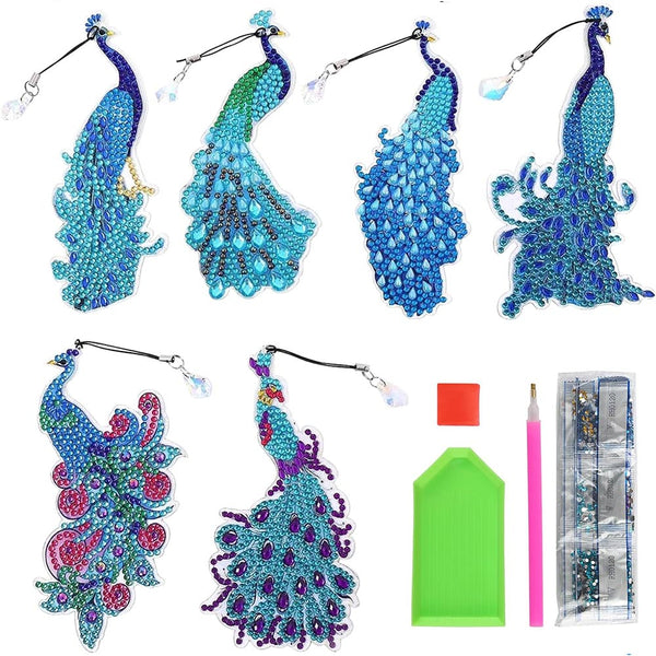 Diamond Painting 6x Peacock Bookmarks