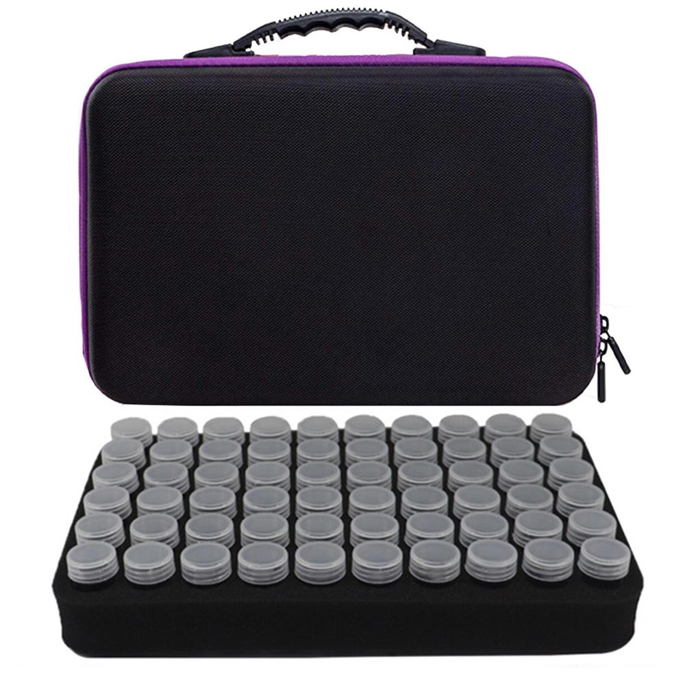 Diamond Painting storage case in purple with 60 compartments + accessories