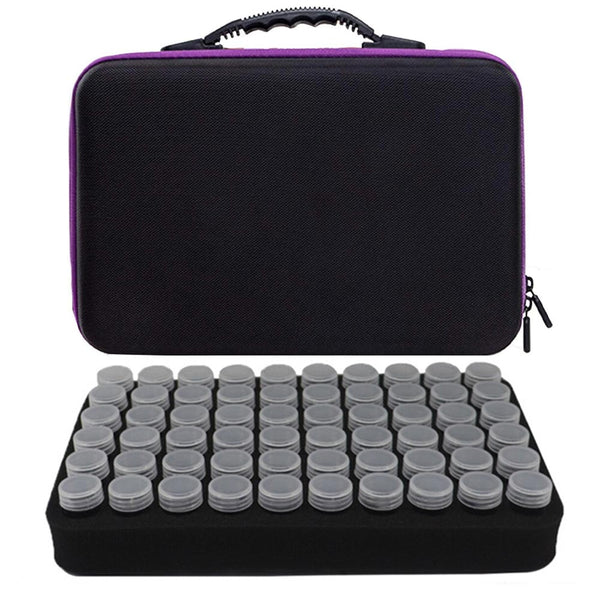 Diamond Painting storage case in purple with 60 compartments + accessories