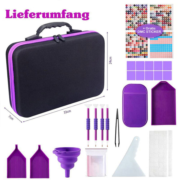 Diamond Painting Case Purple with 60 Compartments + Accessories
