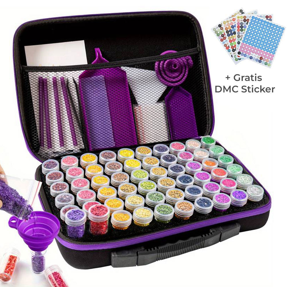Diamond Painting Case Purple with 60 Compartments + Accessories
